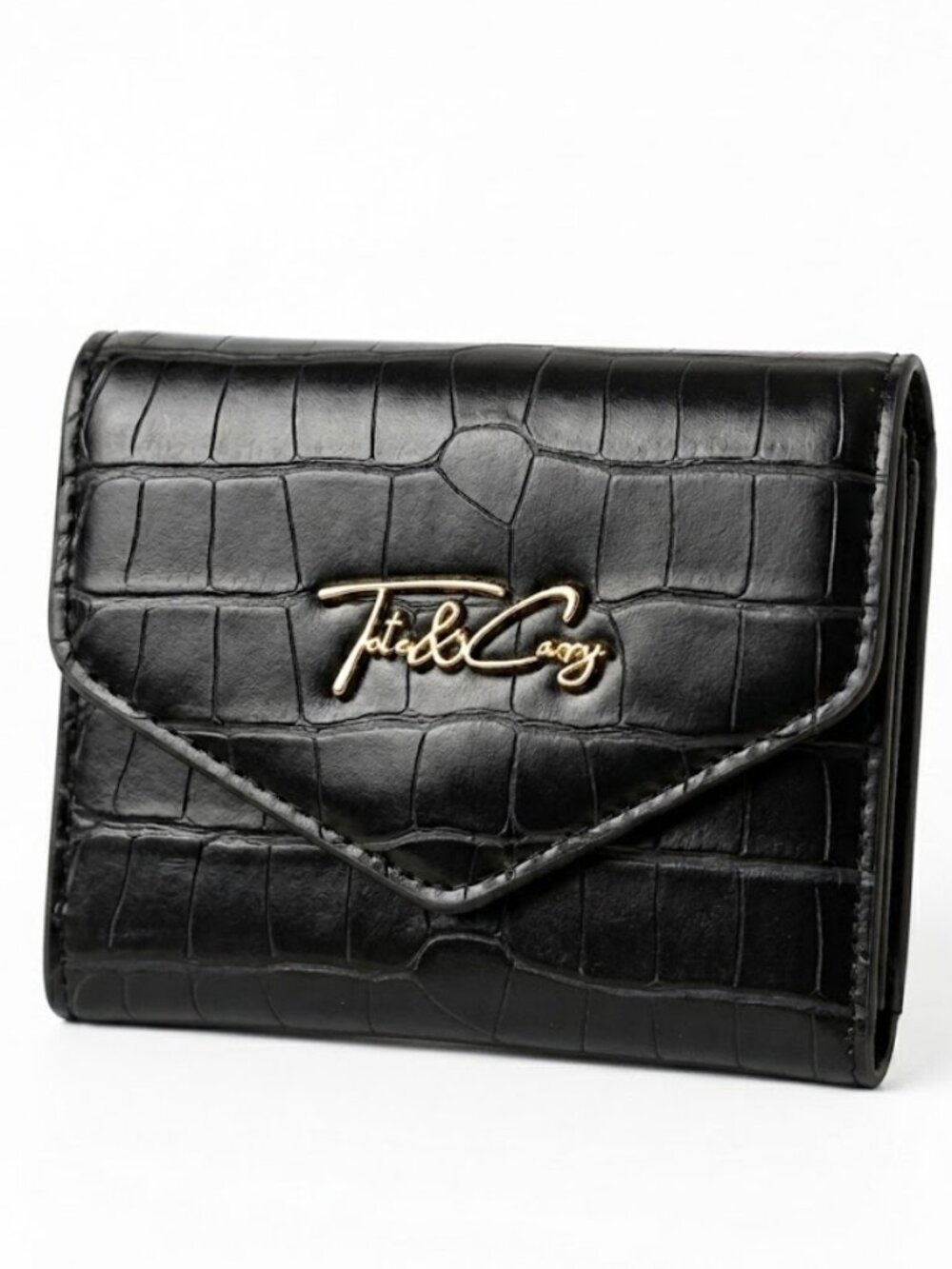 Tote & Carry Black Croc Trifold Goth Business Luxe
